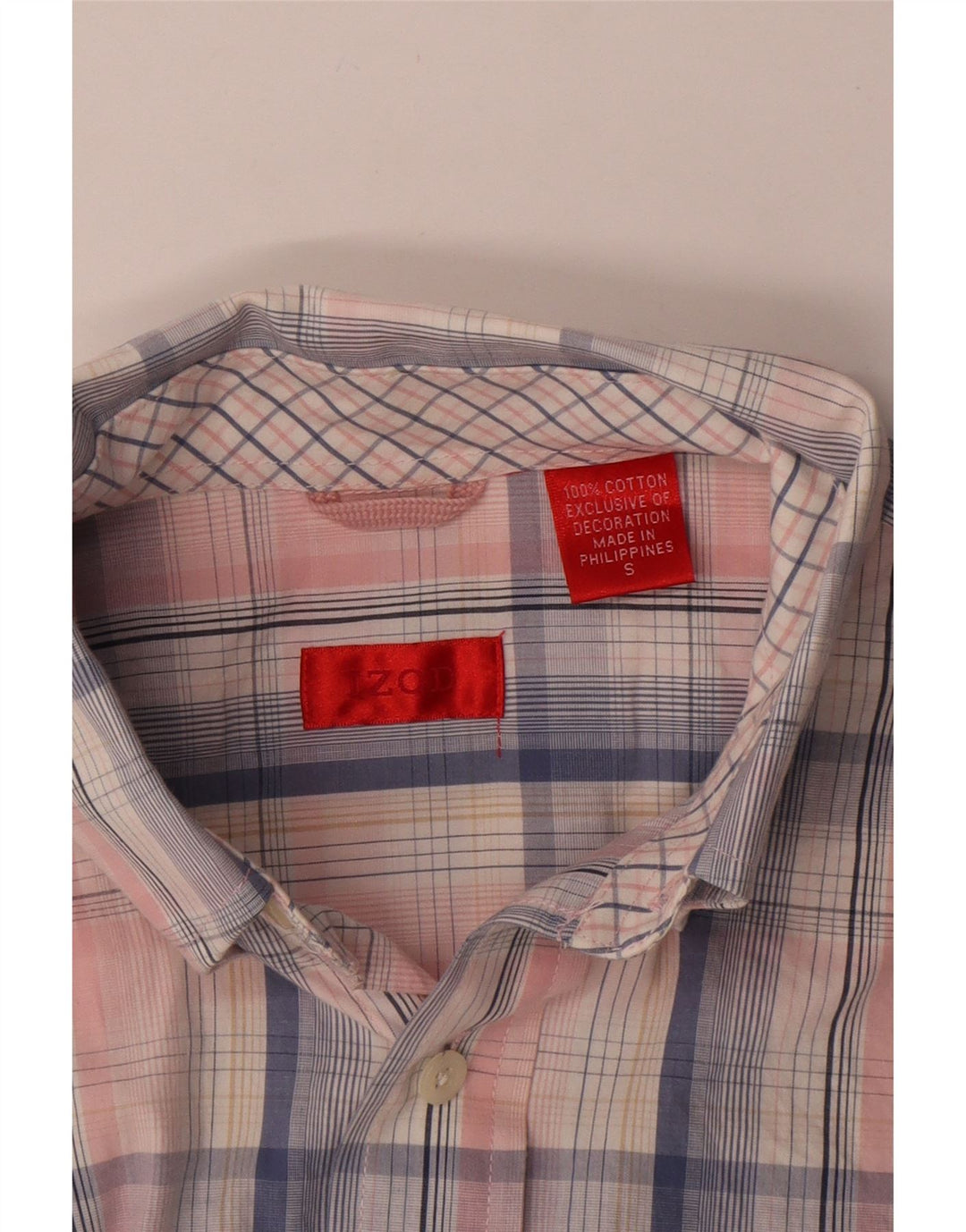 IZOD Mens Short Sleeve Shirt Small Pink Check Cotton
