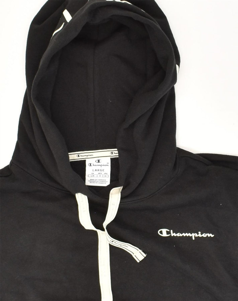 CHAMPION Womens Graphic Hoodie Jumper UK 14 Large Black Cotton | Vintage Champion | Thrift | Second-Hand Champion | Used Clothing | Messina Hembry 