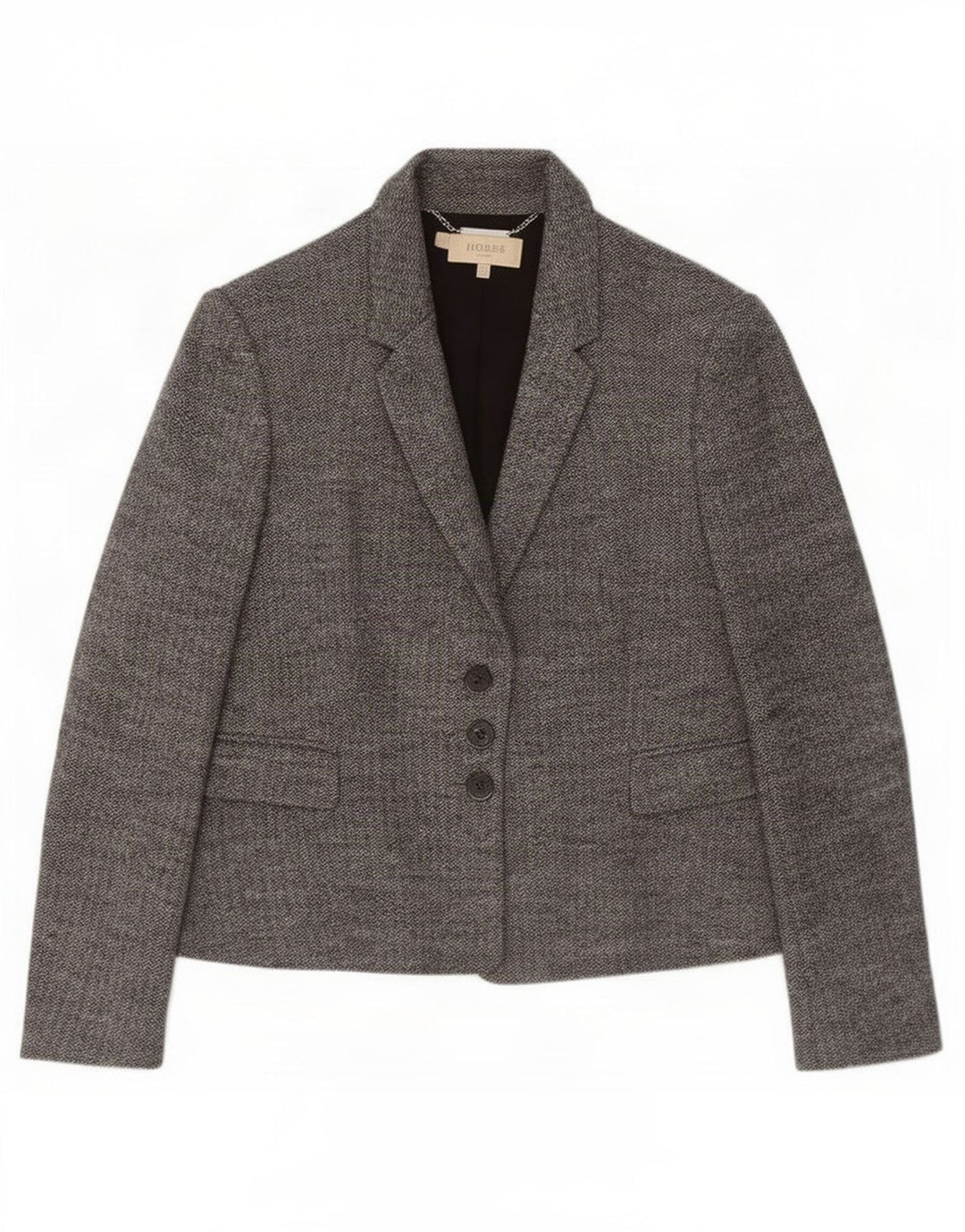 Hobbs Womens 3 Button Blazer Jacket UK 14 Large Grey Herringbone