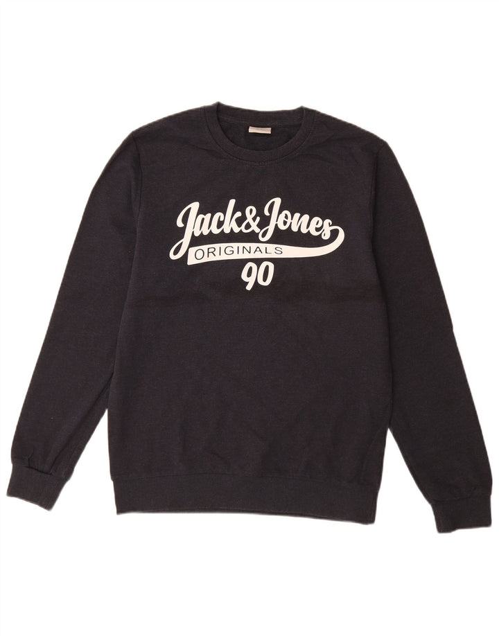 Jack & Jones Mens Graphic Sweatshirt Jumper Small Navy Blue Cotton