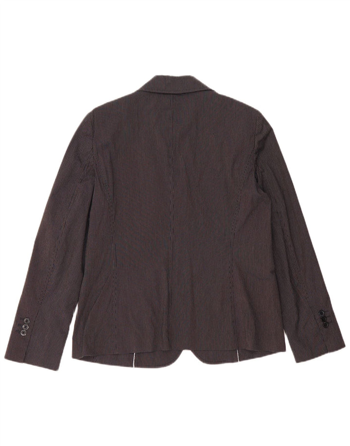 LES COPAINS Womens 3 Button Blazer Jacket IT 46 Large Navy Blue Pinstripe