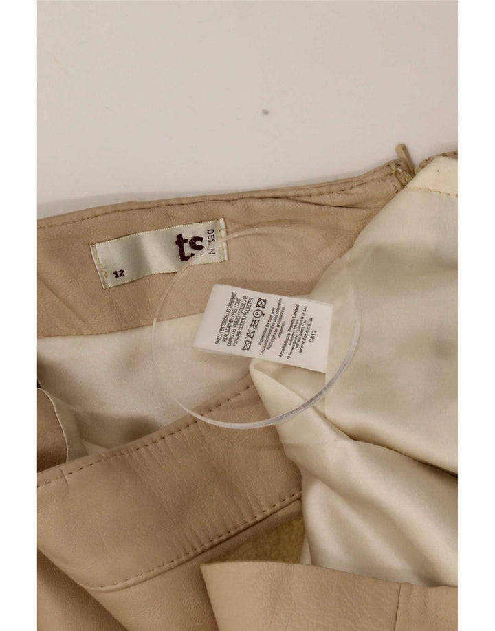 Vintage Womens Leather Skirt UK 12 Medium W28 Beige