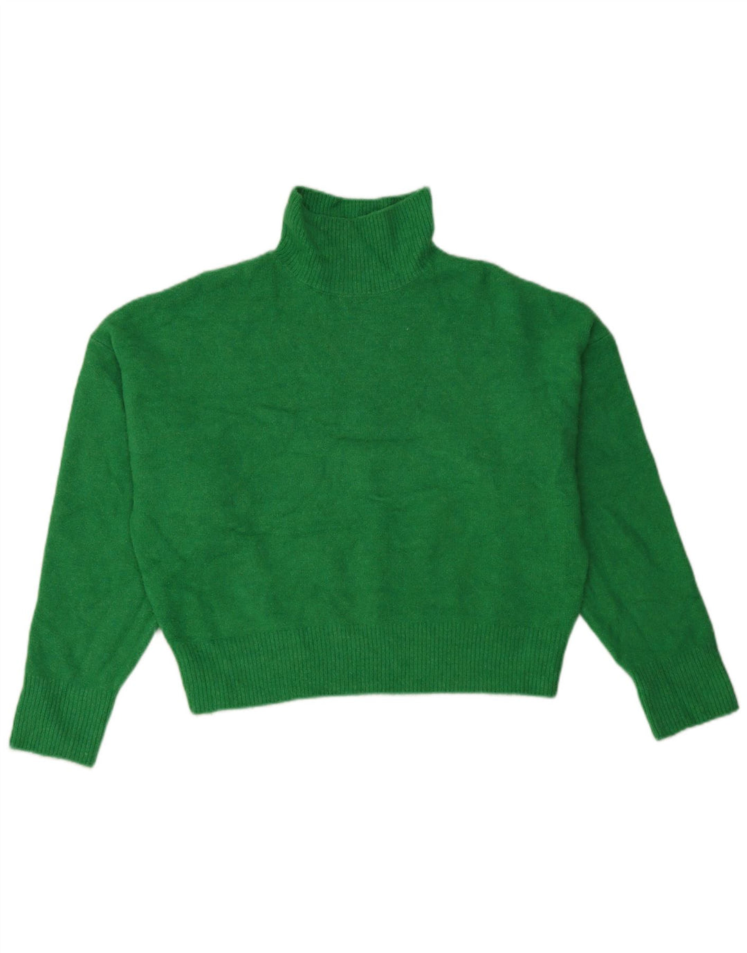 Zara Womens Crop Oversized Roll Neck Jumper Sweater UK 6 XS Green