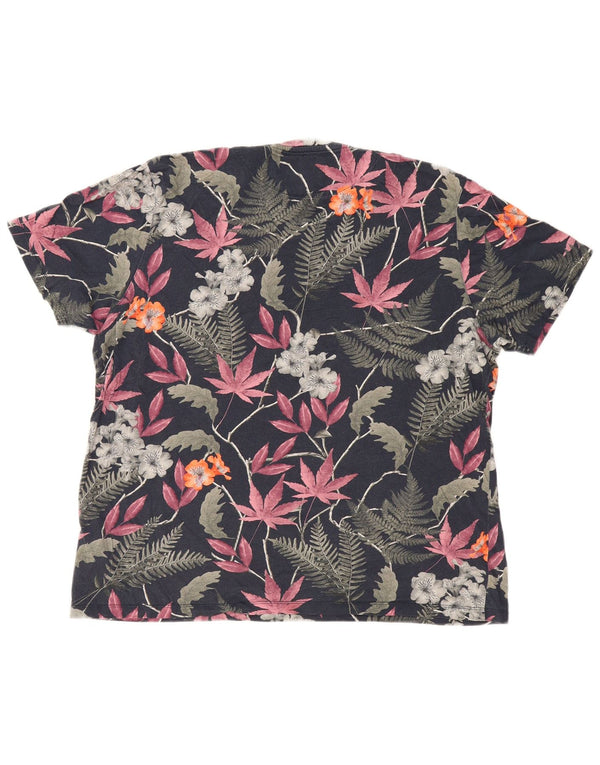 Ted Baker Mens T-Shirt Top Size 6 XL Navy Blue Floral Cotton Hawaiian