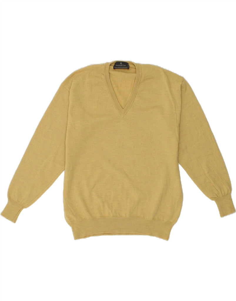 ERMENEGILDO ZEGNA Womens V-Neck Jumper Sweater IT 50 XL Beige | Vintage Ermenegildo Zegna | Thrift | Second-Hand Ermenegildo Zegna | Used Clothing | Messina Hembry 