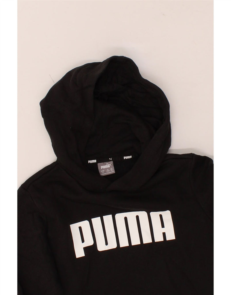 PUMA Boys Graphic Hoodie Jumper 9-10 Years Black Cotton Vintage Puma and Second-Hand Puma from Messina Hembry 
