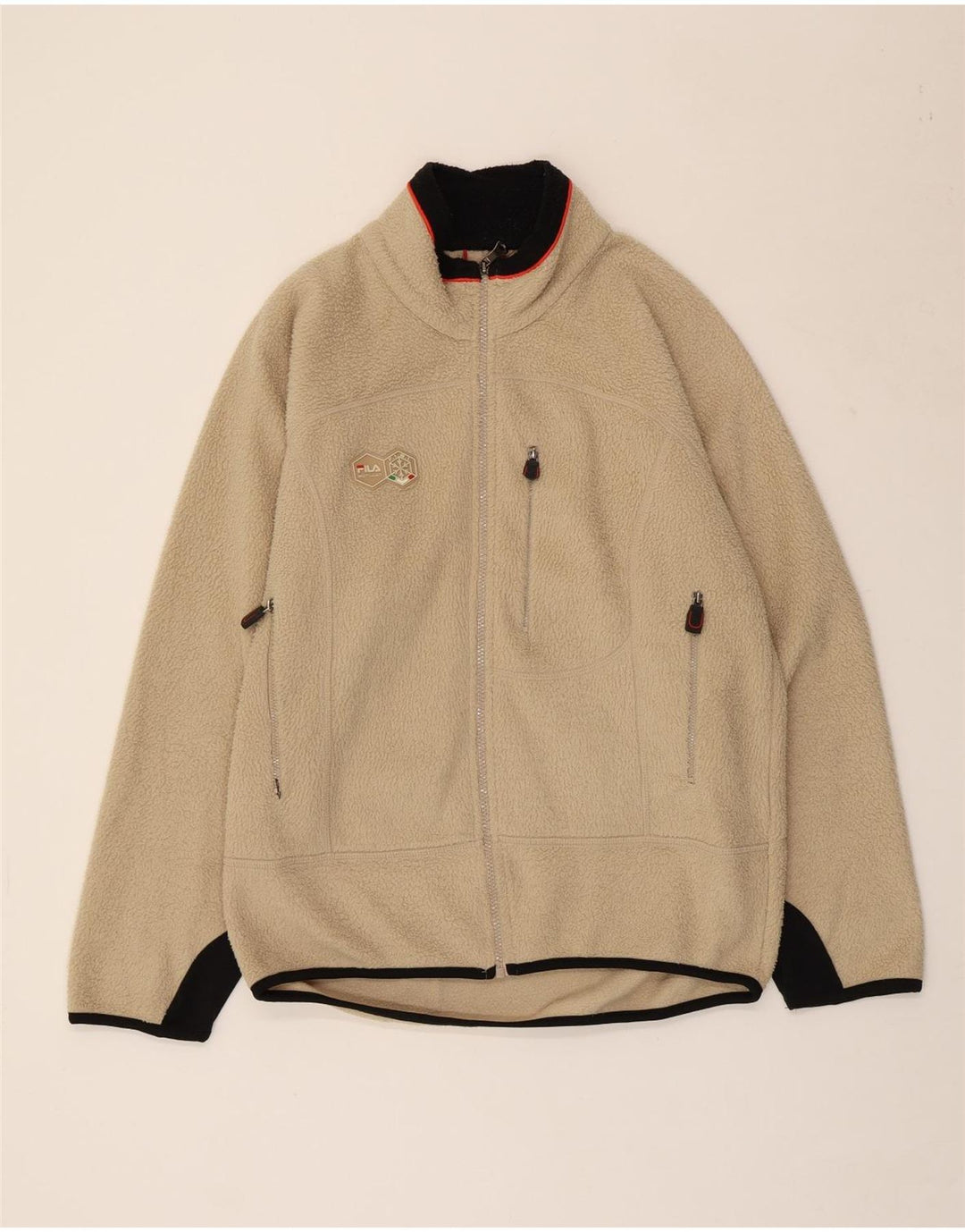 Fila Mens Fleece Jacket UK 38 Medium Beige Colourblock