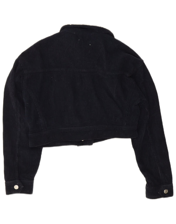 Topshop Womens Crop Corduroy Jacket UK 8 Small Navy Blue Colourblock