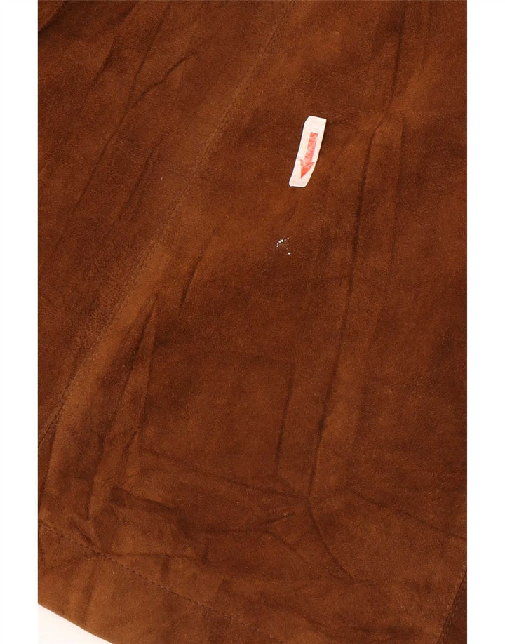Vintage Womens Longline 1 Button Suede Blazer Jacket UK 10 Small Brown