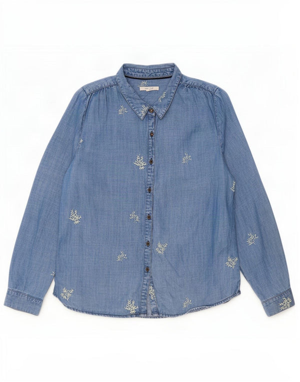 White Stuff Womens Denim Shirt UK 12 Medium Blue Floral Lyocell