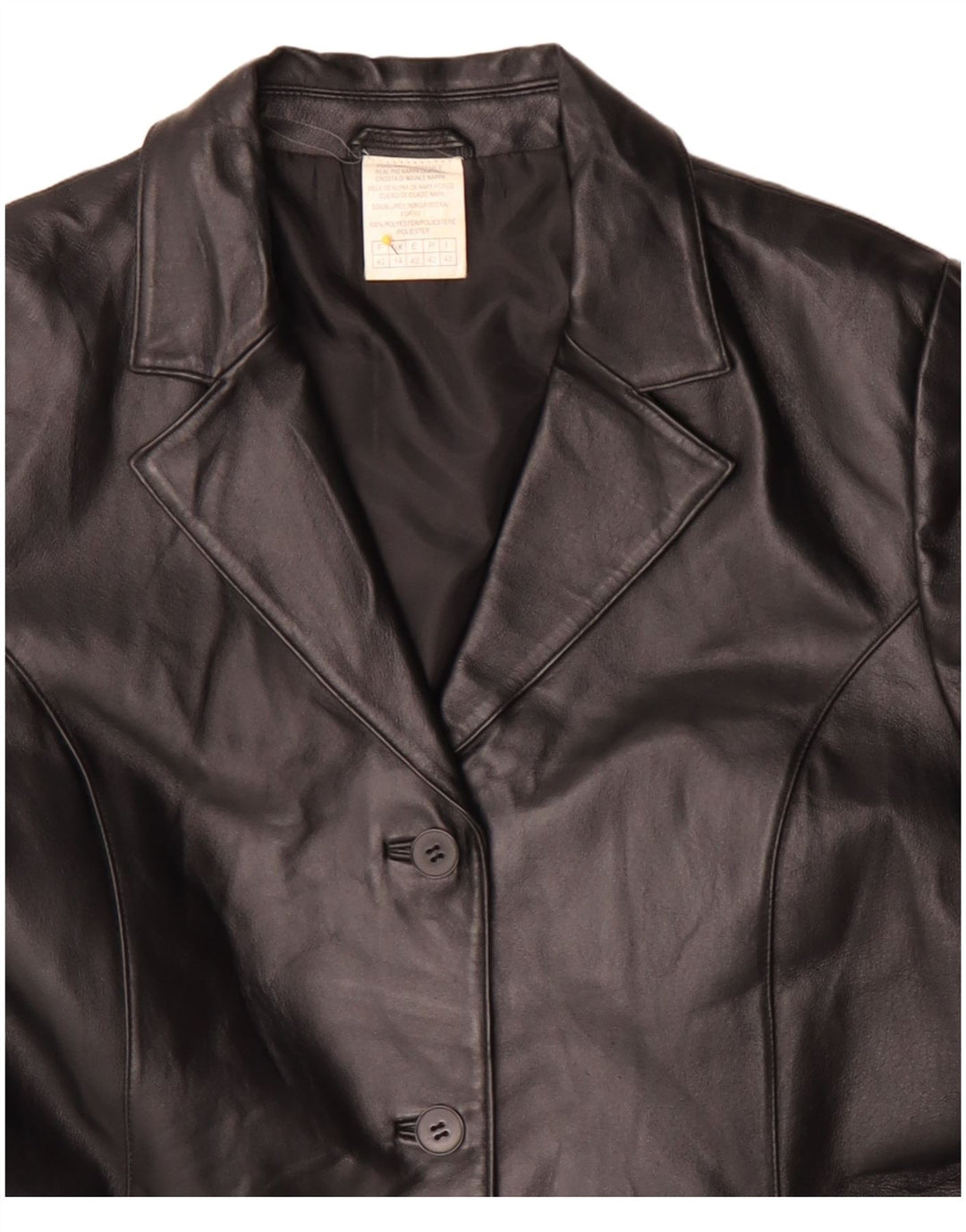 Vintage Womens Leather Coat UK 14 Large Black Polyester