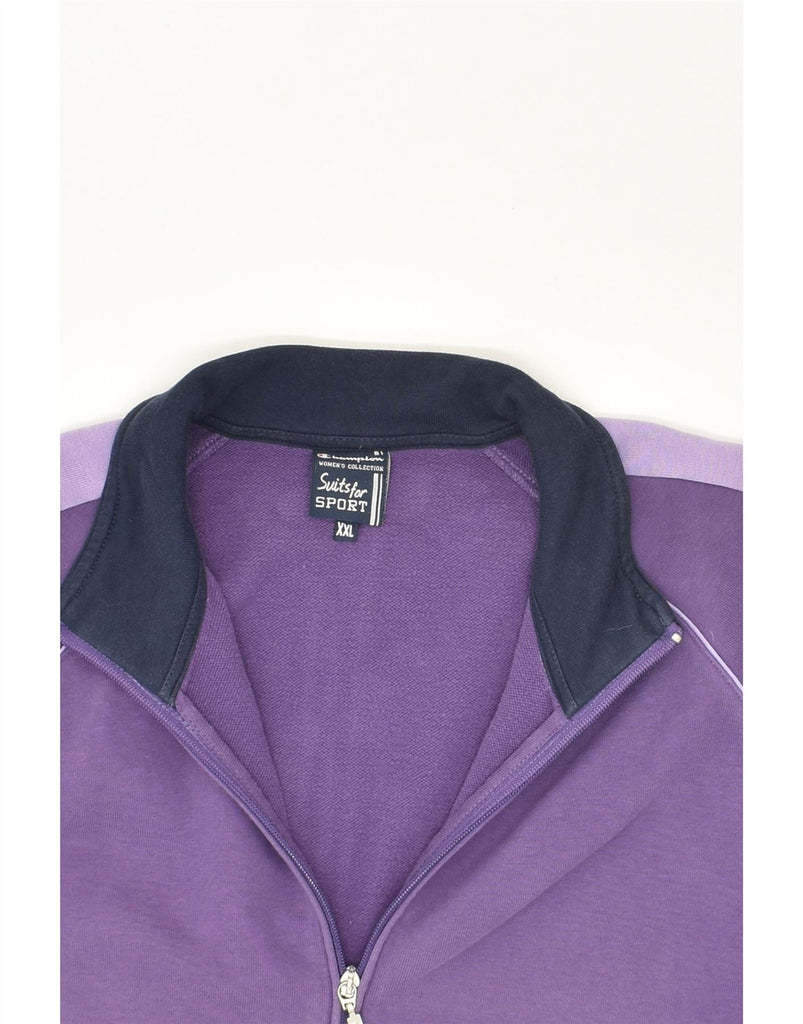 CHAMPION Womens Tracksuit Top Jacket UK 20 2XL Purple Colourblock Cotton | Vintage Champion | Thrift | Second-Hand Champion | Used Clothing | Messina Hembry 