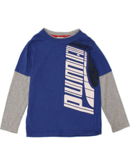 PUMA Boys Graphic Top Long Sleeve 9-10 Years Medium Blue Colourblock