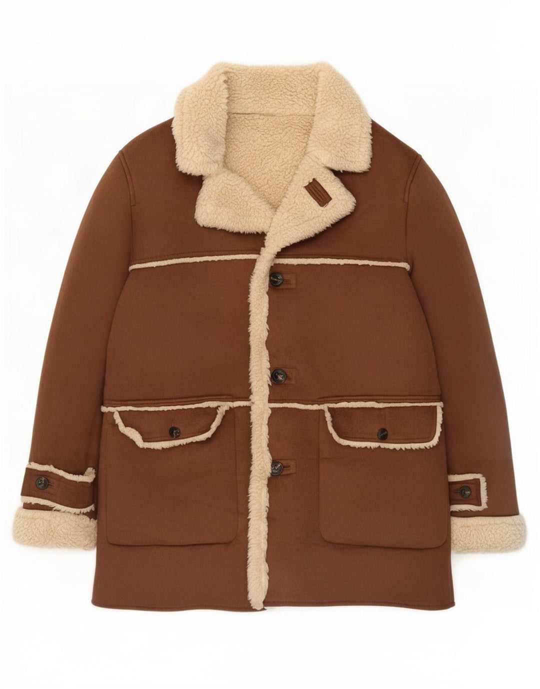 Zara Mens Sherpa Jacket UK 42 XL Brown Polyester