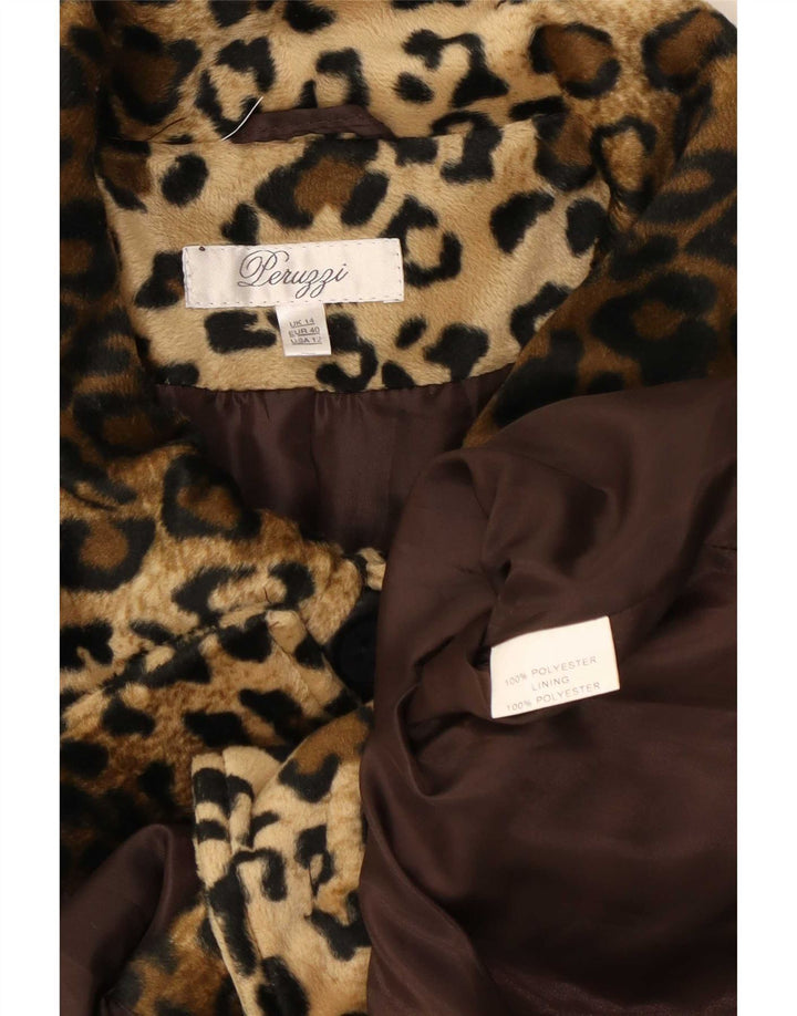 Peruzzi Womens Faux Fur Jacket UK 14 Large Brown Animal Print Polyester