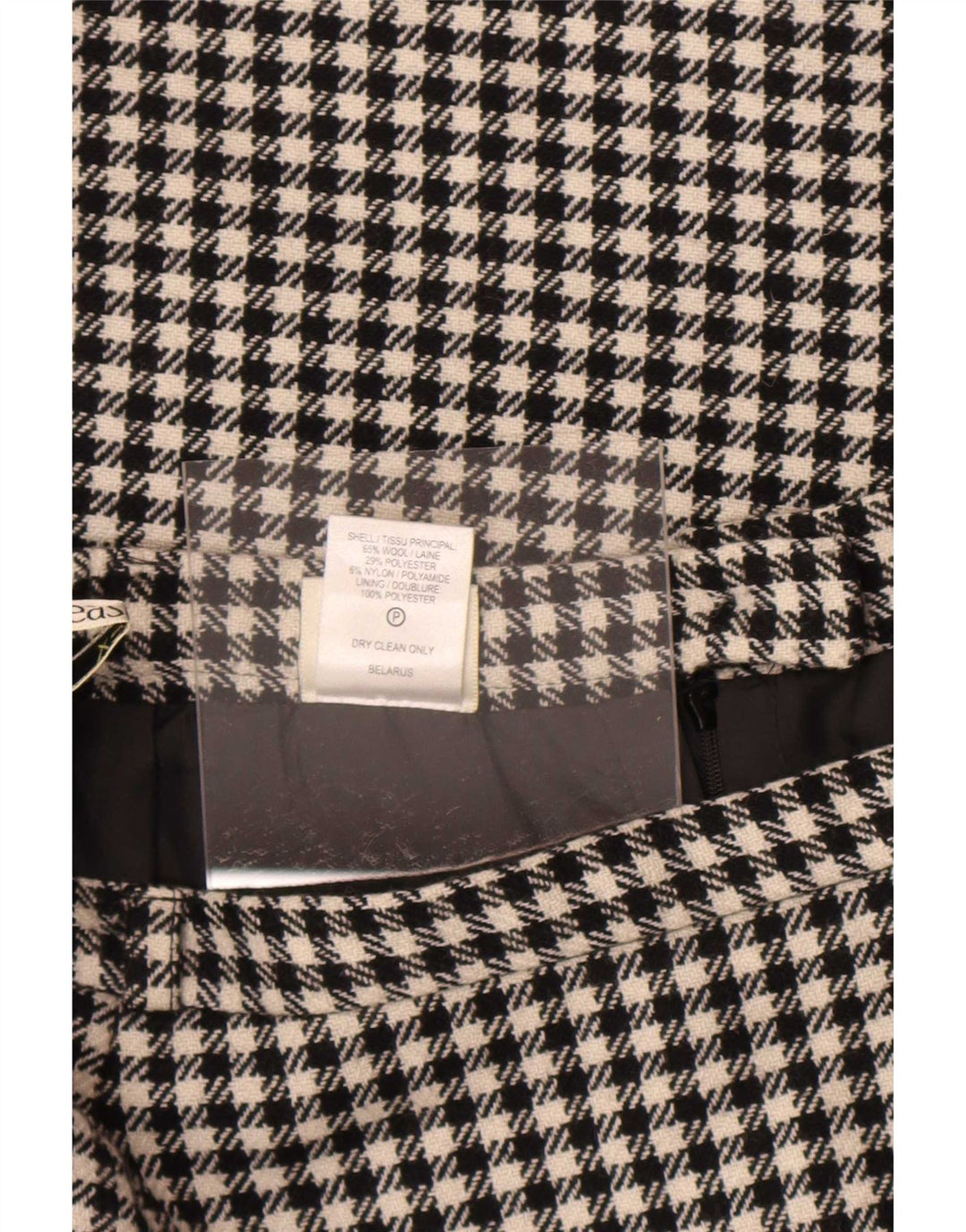 Eastex Womens Midi Skirt UK 14 Medium W30 Black Houndstooth Wool