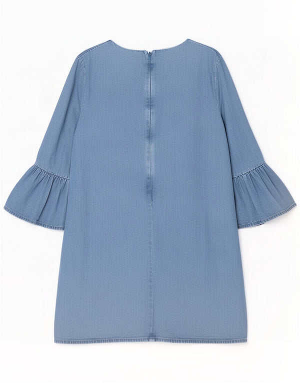 Zara Womens 3/4 Sleeve Sheath Dress UK 14 Medium Blue Lyocell