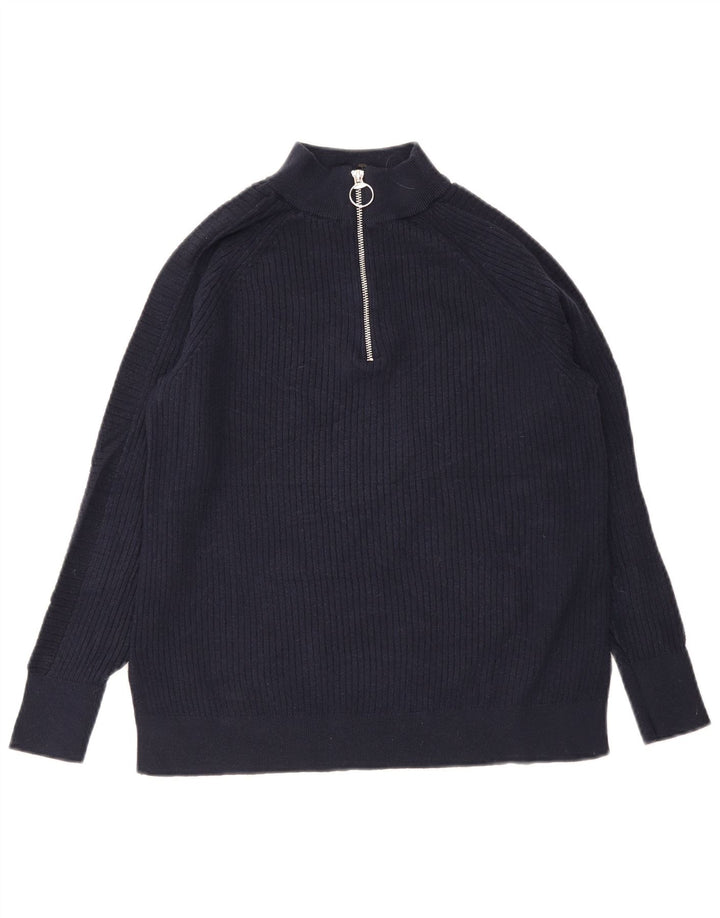 Marks & Spencer Womens Zip Neck Jumper Sweater UK 14 Medium Navy Blue