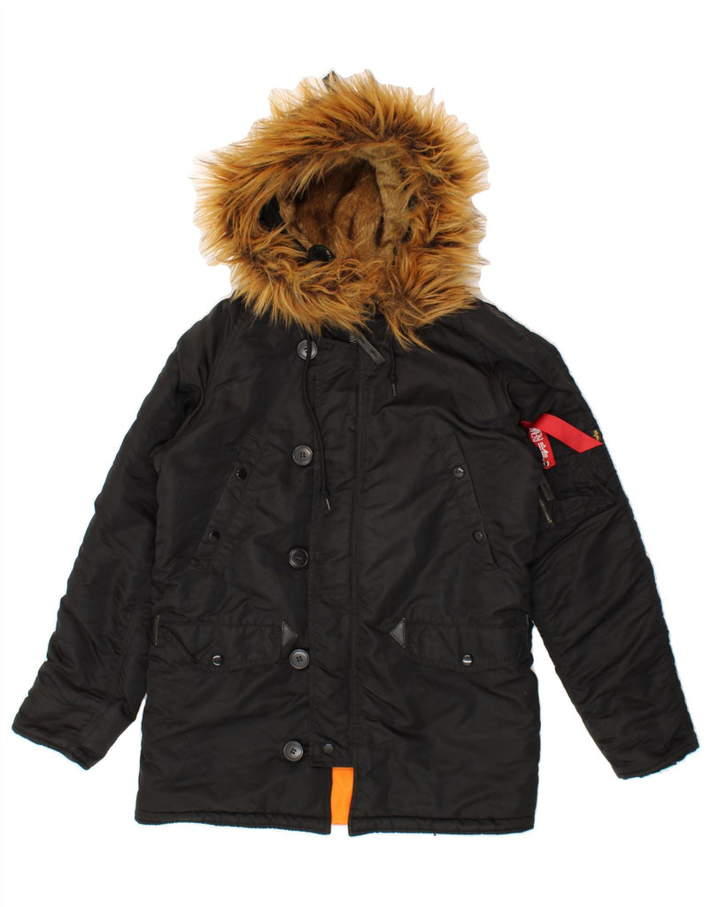 ALPHA INDUSTRIES Mens Hooded Padded Jacket UK 36 Small Black Nylon Vintage Alpha Industries and Second-Hand Alpha Industries from Messina Hembry 