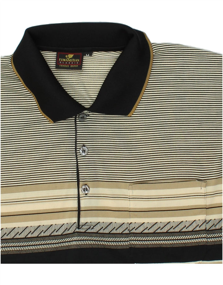 VINTAGE Mens Polo Shirt Medium Grey Striped Polyester