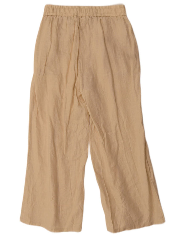 Benetton Womens Wide Leg Cropped Trousers XS W25 L25 Beige Linen