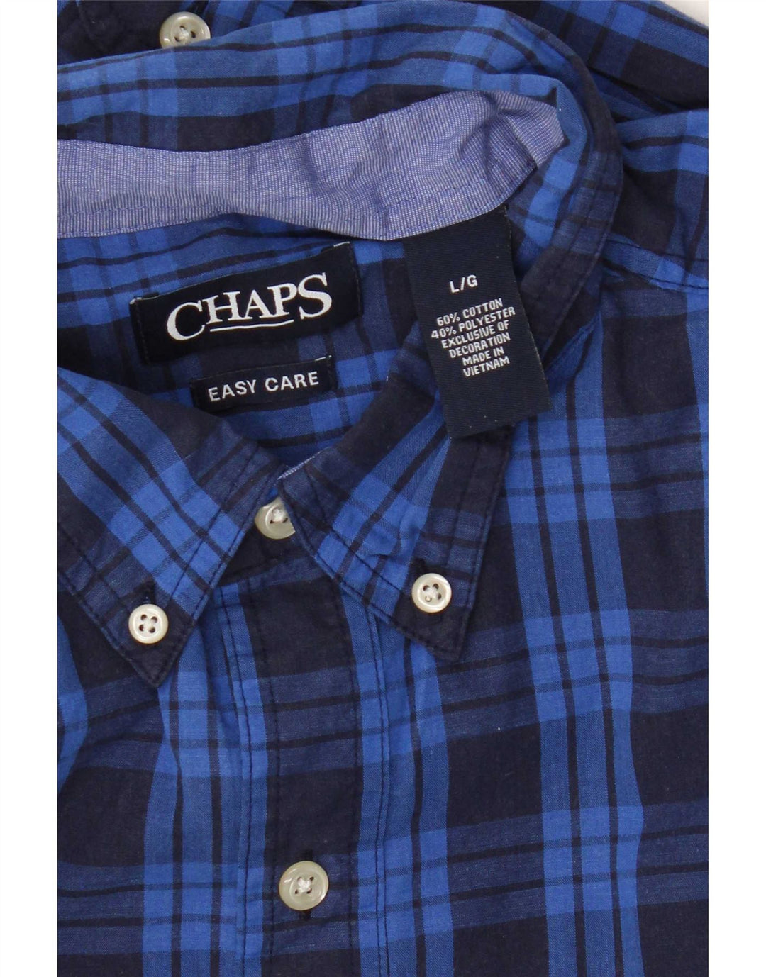 Chaps Mens Shirt Large Blue Check Cotton