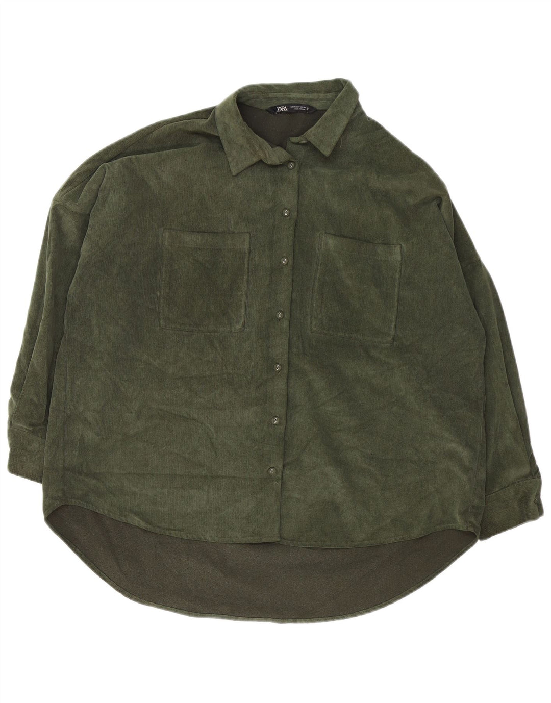 Zara Womens Oversized Corduroy Shirt UK 14 Medium Green Polyester