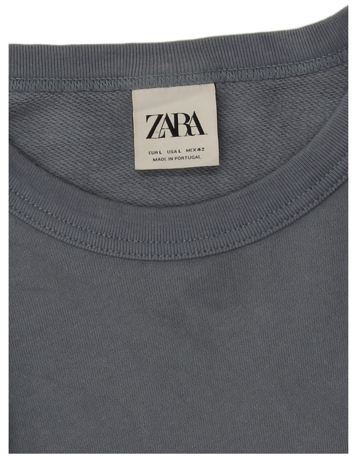 Zara Mens Sweatshirt Jumper Large Blue Cotton