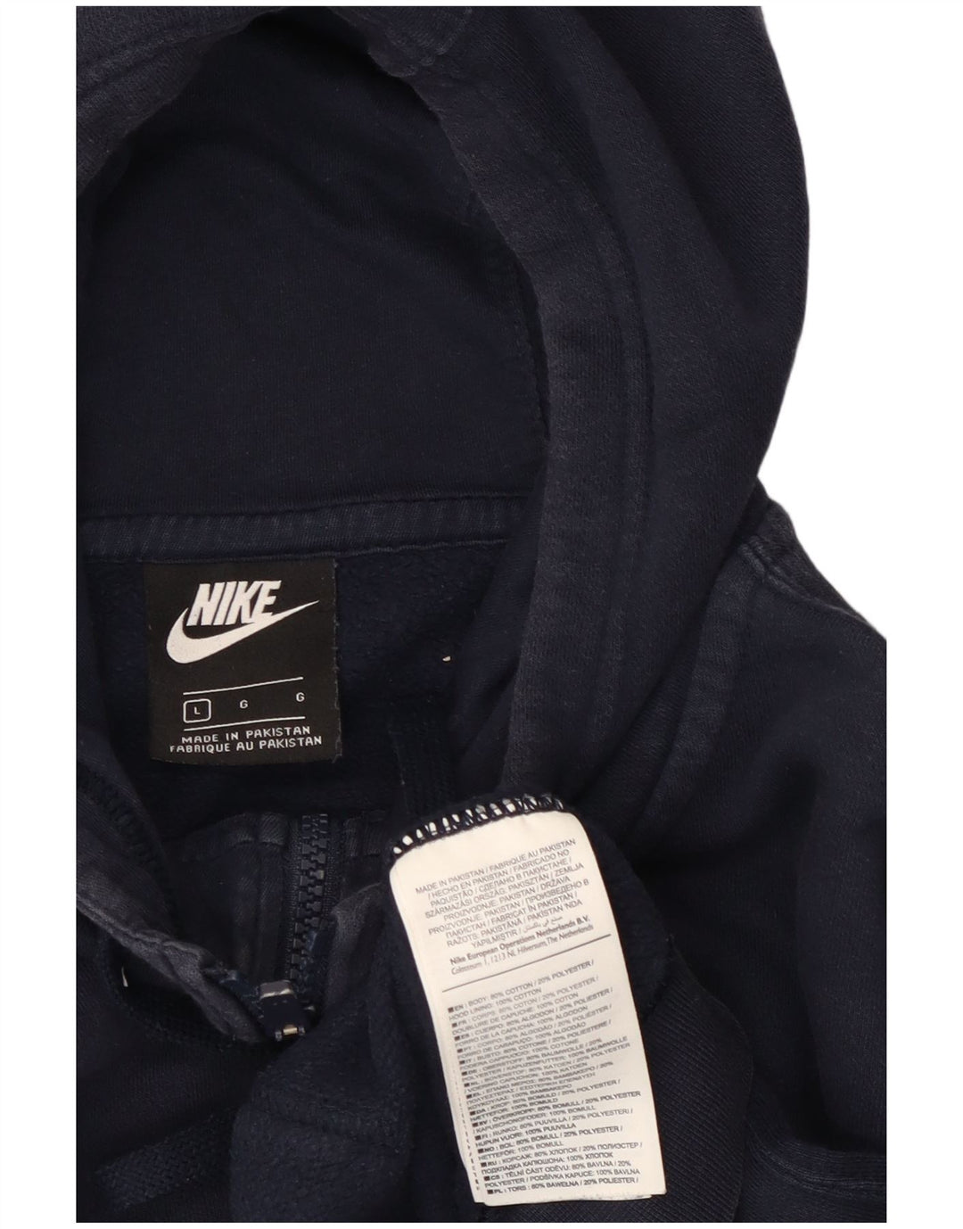 Nike Mens Zip Hoodie Sweater Large Navy Blue Cotton