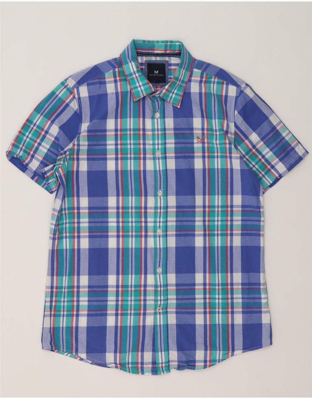 Crew Clothing Mens Short Sleeve Shirt Large Blue Check Cotton
