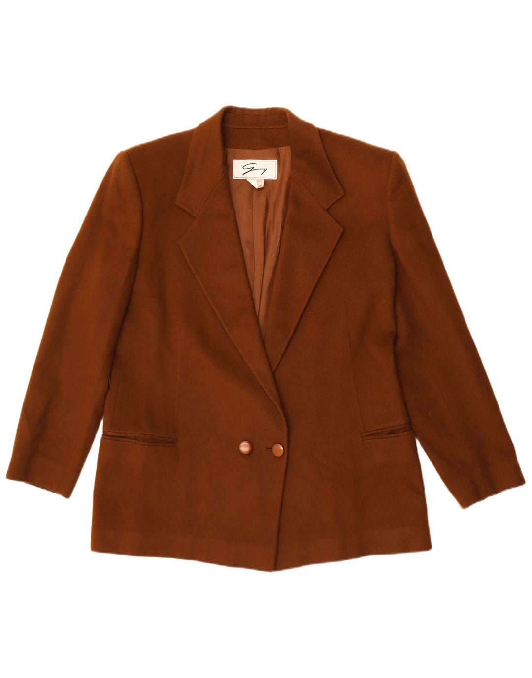 Genny Womens Double Breasted Blazer Jacket UK 14 Medium Brown Wool