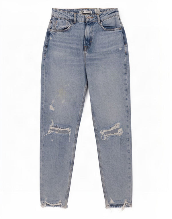 Zara Womens Distressed Tapered Jeans EU 38 Small W28 L27 Blue Cotton