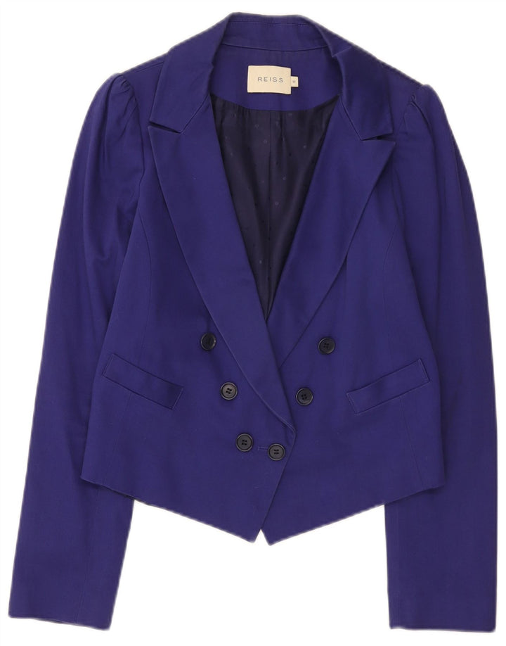 Reiss Womens Crop Double Breasted Blazer Jacket UK 12 Medium Navy Blue