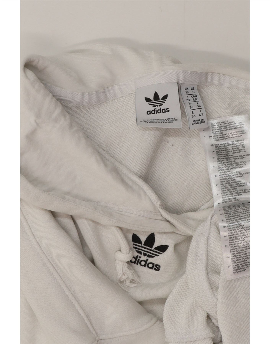 ADIDAS Womens Oversized Crop Hoodie Jumper UK 10 Small White Cotton