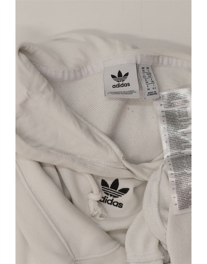 ADIDAS Womens Oversized Crop Hoodie Jumper UK 10 Small White Cotton
