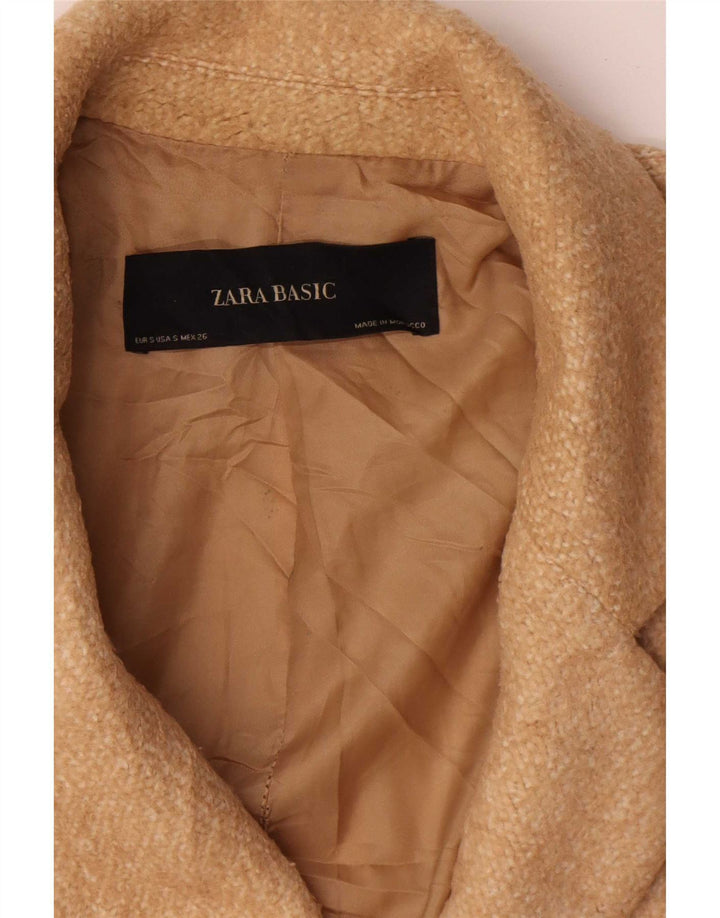 Zara Womens Oversized Double Breasted Coat UK 10 Small Beige Polyester