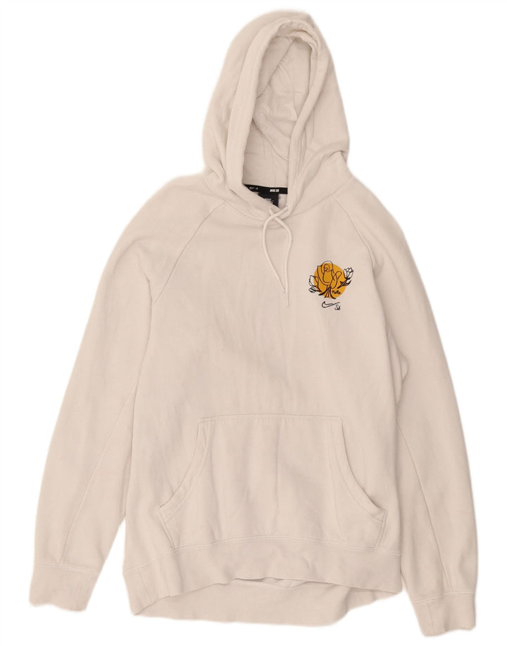 NIKE Mens Graphic Hoodie Jumper Medium White Cotton