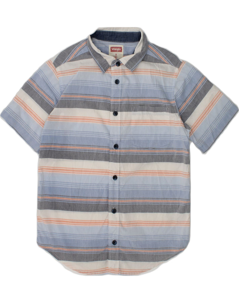 WRANGLER Boys Short Sleeve Shirt 7-8 Years Medium  Blue Striped Cotton | Vintage Wrangler | Thrift | Second-Hand Wrangler | Used Clothing | Messina Hembry 