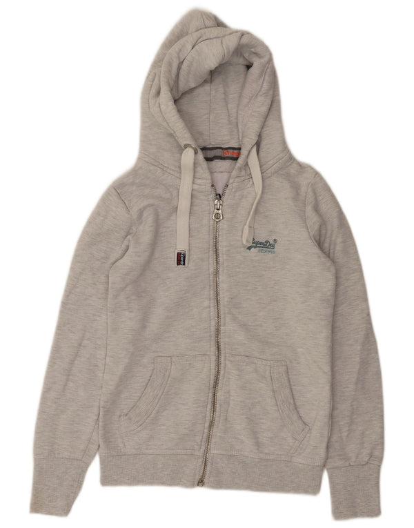 SUPERDRY Womens Zip Hoodie Sweater UK 10 Small Grey Flecked Cotton