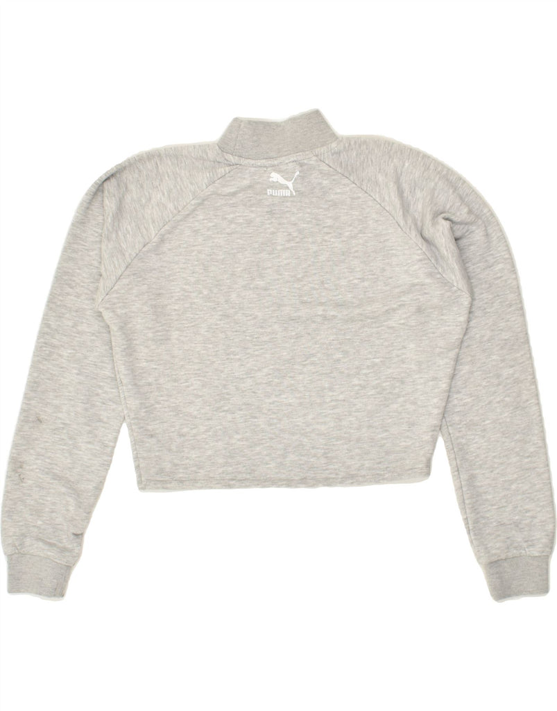 PUMA Womens Graphic Crop Sweatshirt Jumper UK 10 Small Grey Cotton | Vintage Puma | Thrift | Second-Hand Puma | Used Clothing | Messina Hembry 