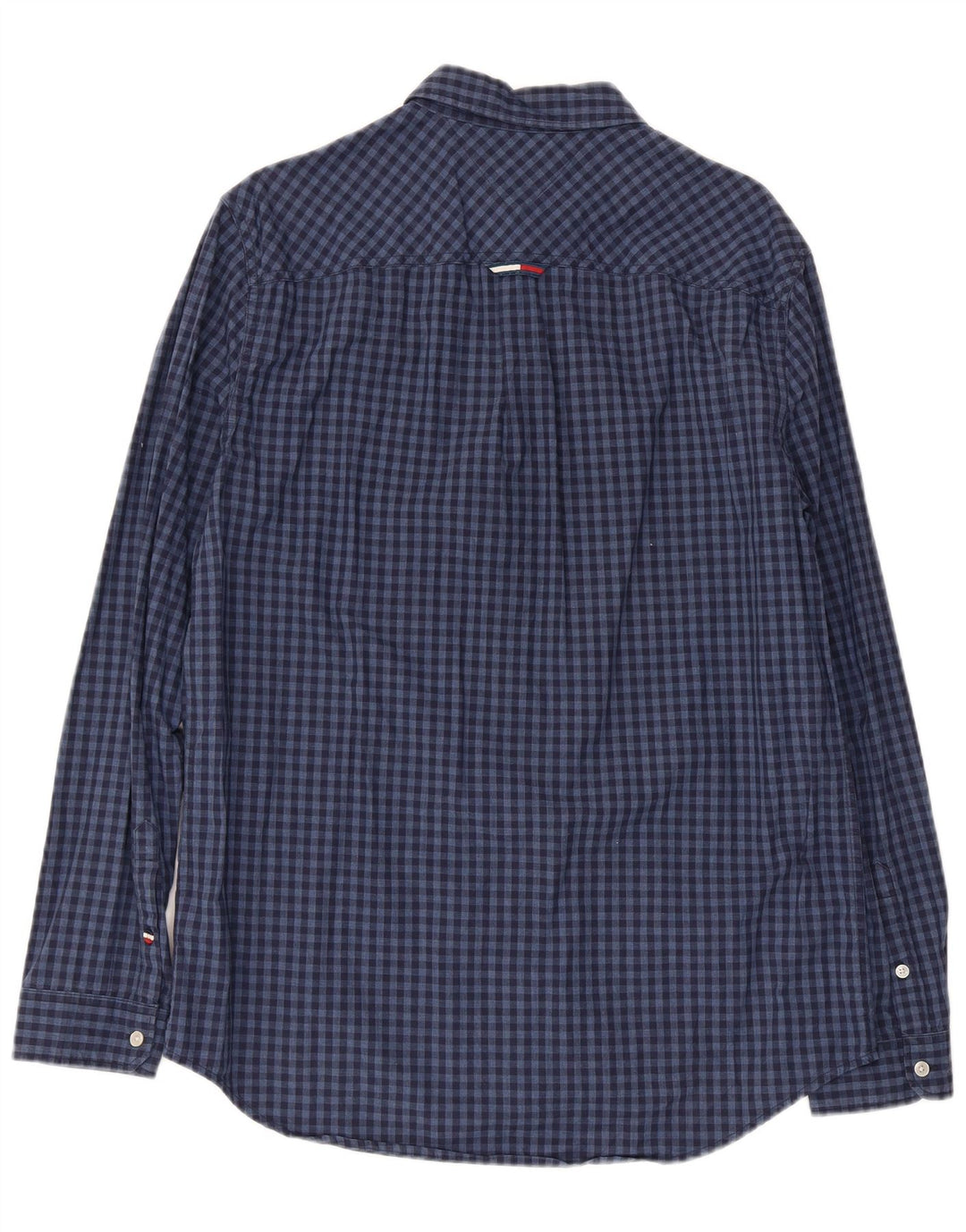 Tommy Hilfiger Mens Regular Fit Shirt Large Navy Blue Gingham Cotton
