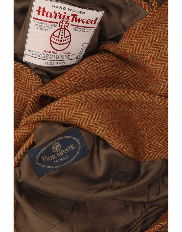 Harris Tweed Mens 2 Button Blazer Jacket IT 54 2XL Brown Herringbone Wool