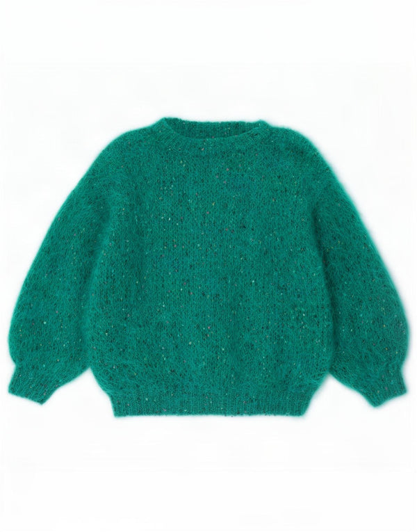 Vintage Womens Oversized Boat Neck Jumper Sweater UK 18 XL Green Flecked