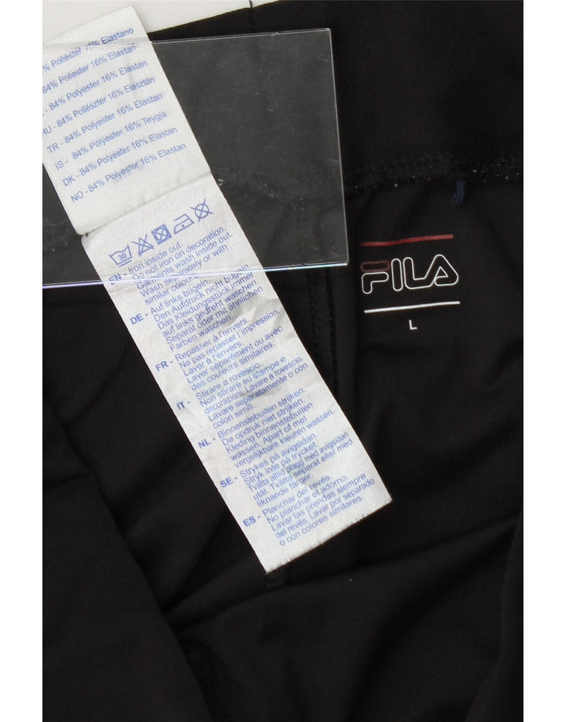 FILA Womens Graphic Leggings UK 14 Large  Black Polyester Vintage Fila and Second-Hand Fila from Messina Hembry 
