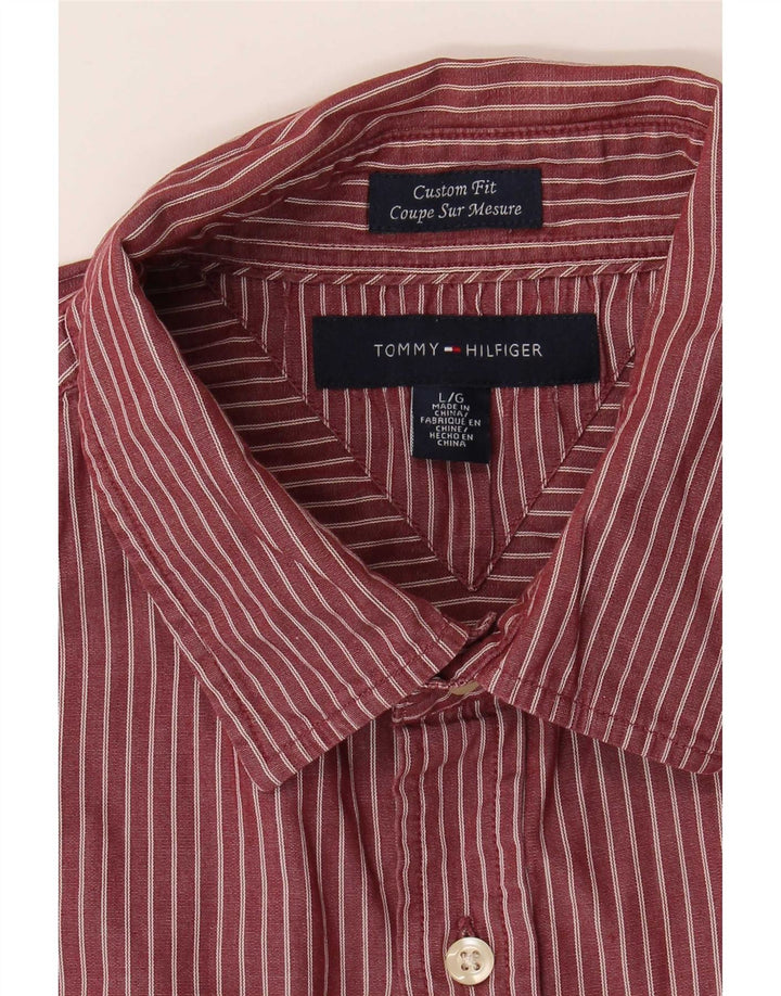 Tommy Hilfiger Mens Custom Fit Shirt Large Red Pinstripe