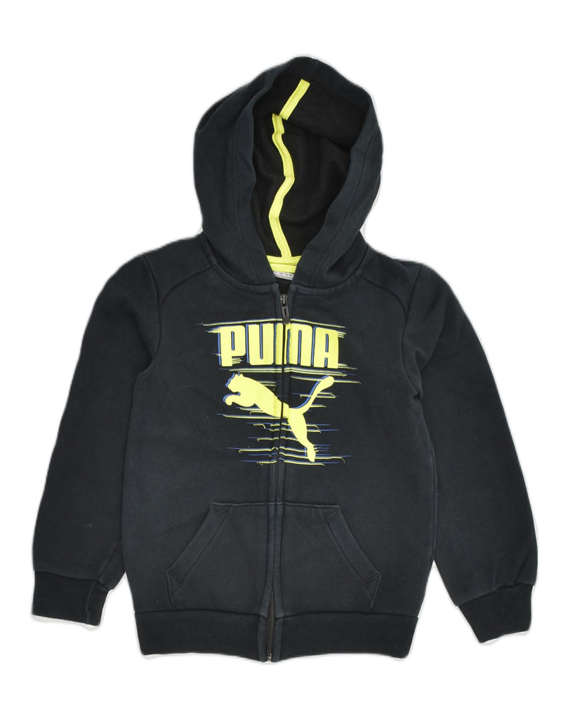 PUMA Boys Graphic Zip Hoodie Sweater 7-8 Years Black Cotton | Vintage Puma | Thrift | Second-Hand Puma | Used Clothing | Messina Hembry 