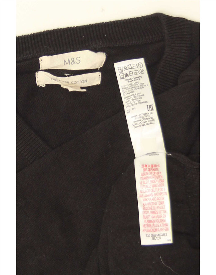 Marks & Spencer Mens V-Neck Jumper Sweater Medium Black Cotton