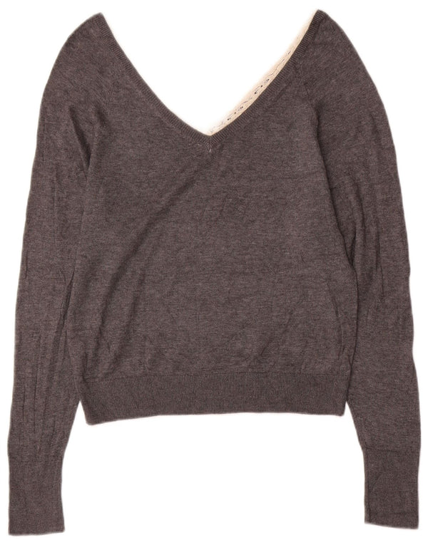 Zara Womens V-Neck Jumper Sweater UK 10 Small Grey