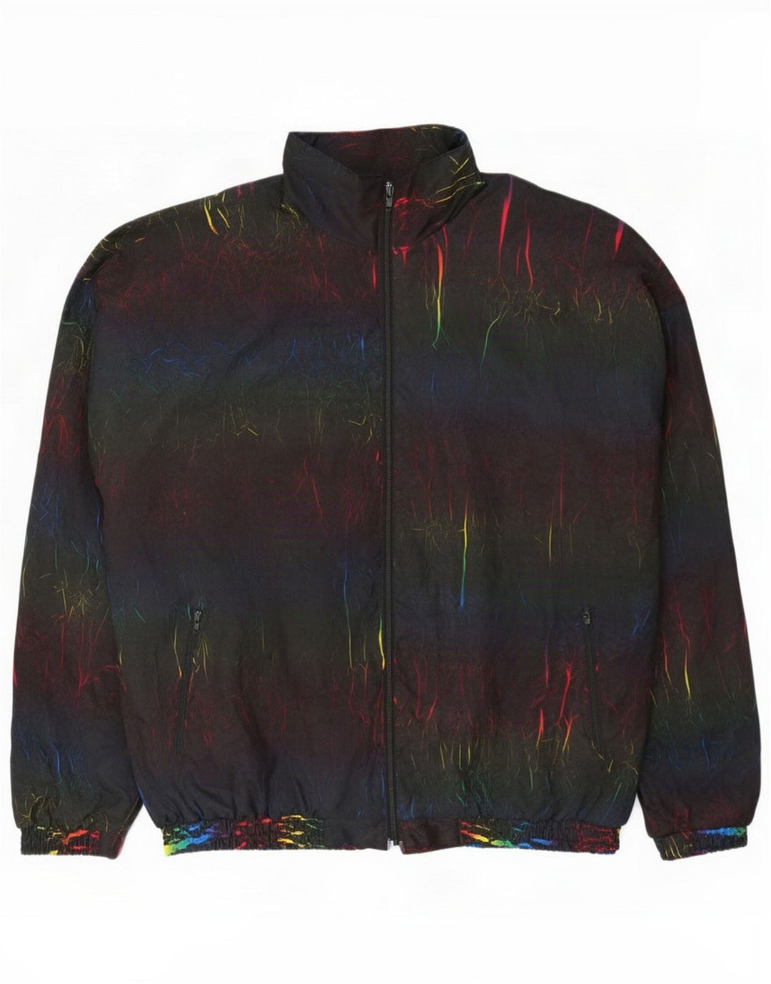Vintage Mens Tracksuit Top Jacket Large Black Tie Dye Polyester