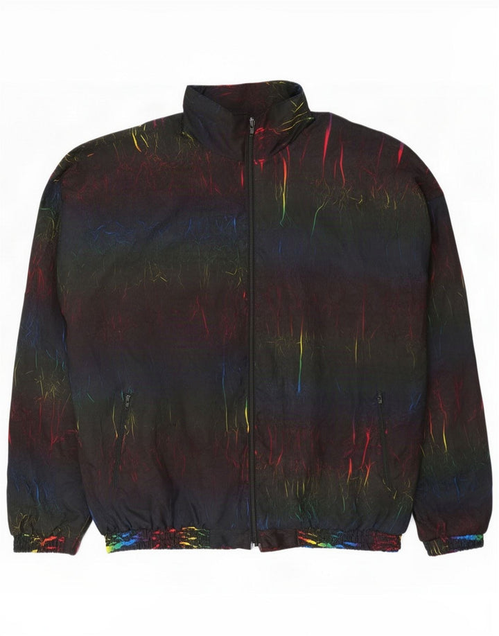 Vintage Mens Tracksuit Top Jacket Large Black Tie Dye Polyester
